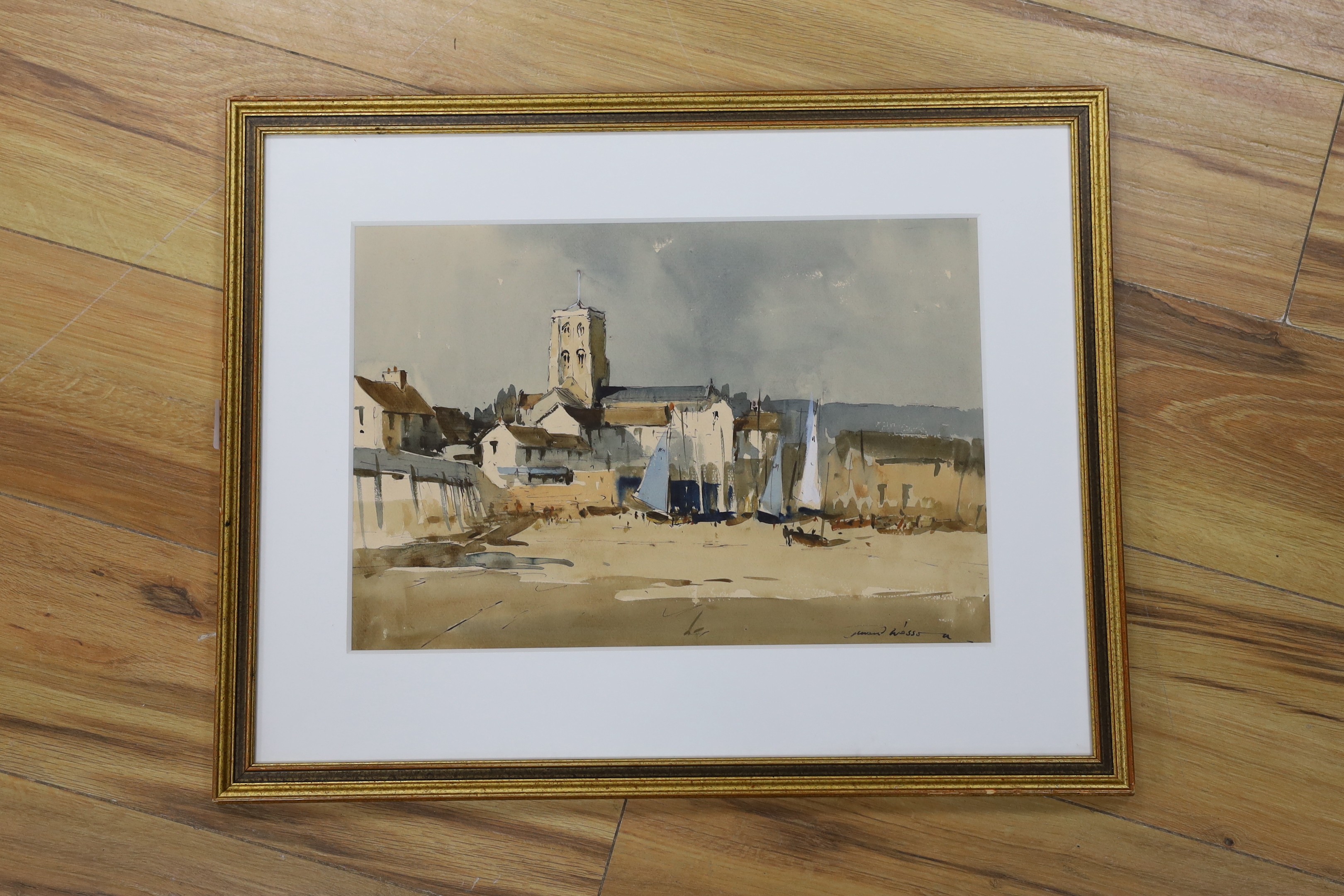 Edward Wesson (1910-1983), ink and watercolour, 'Shoreham, Sussex', signed, 26 x 39cm